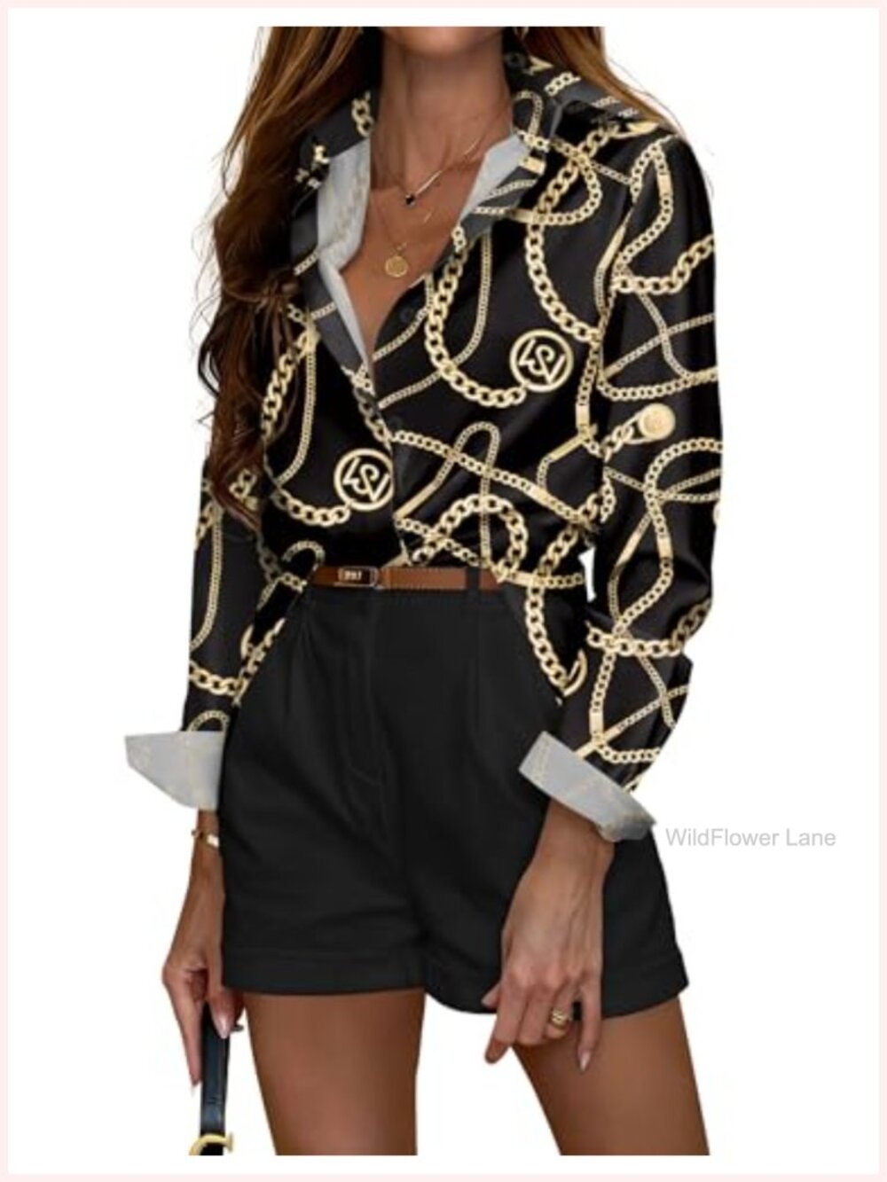 Women's Button Down Long Sleeve Shirt Dressy Casual Printed Work Top 95%